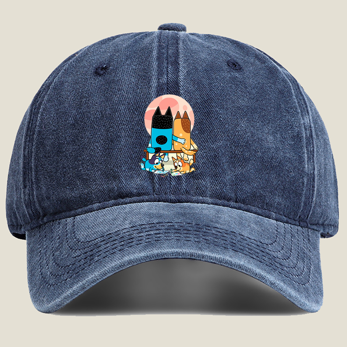 Bluey and Bingo Drawing with - Washed Denim - Baseball Cap