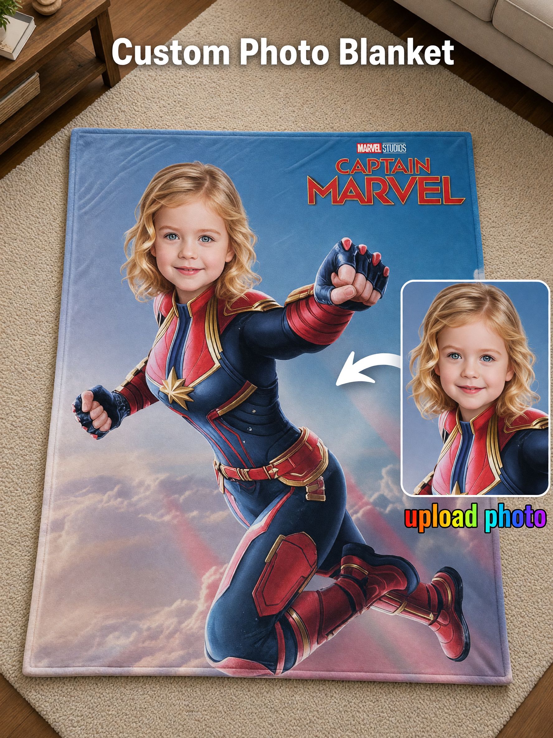 Custom Face Blanket Personalized Superhero Flannel Throw Lightweight Plush Bed Blanket Ideal Personalized Gift