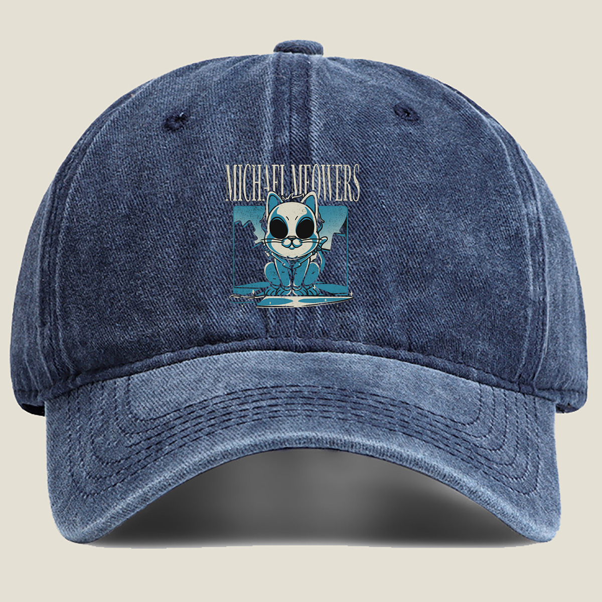 Michael Meowers Cat Character Design - Washed Denim - Baseball Cap