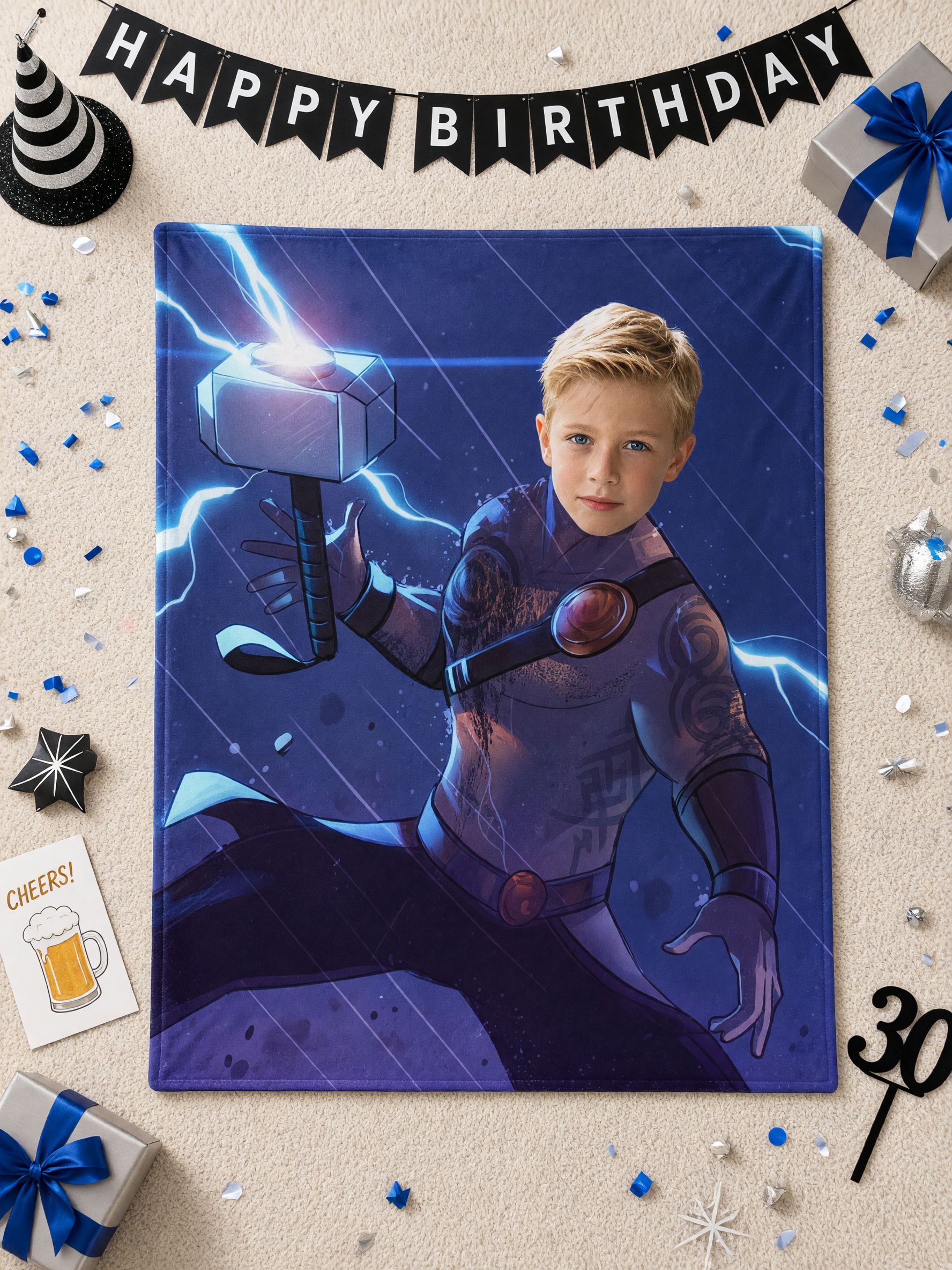 Custom Photo Face Superhero Flannel Blanket, Ultra Soft Fleece Throw, Ideal Personalized Gift for Kids and Family