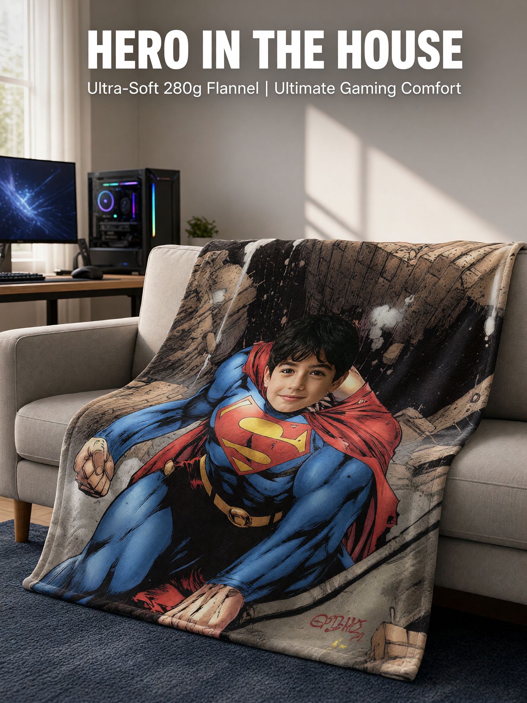 Custom Photo Blanket Personalized Superhero Head Face Portrait Throw Crafted from Ultra Soft Flannel Fleece, Ideal