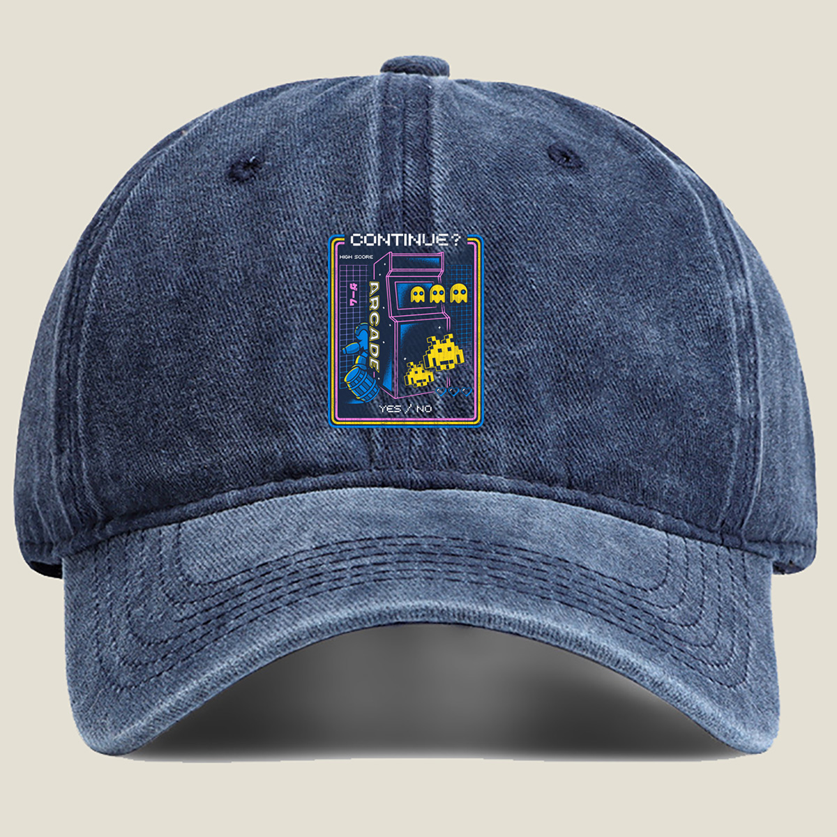 Pac-Man and Space Invaders Arcade Continue Screen - Washed Denim - Baseball Cap