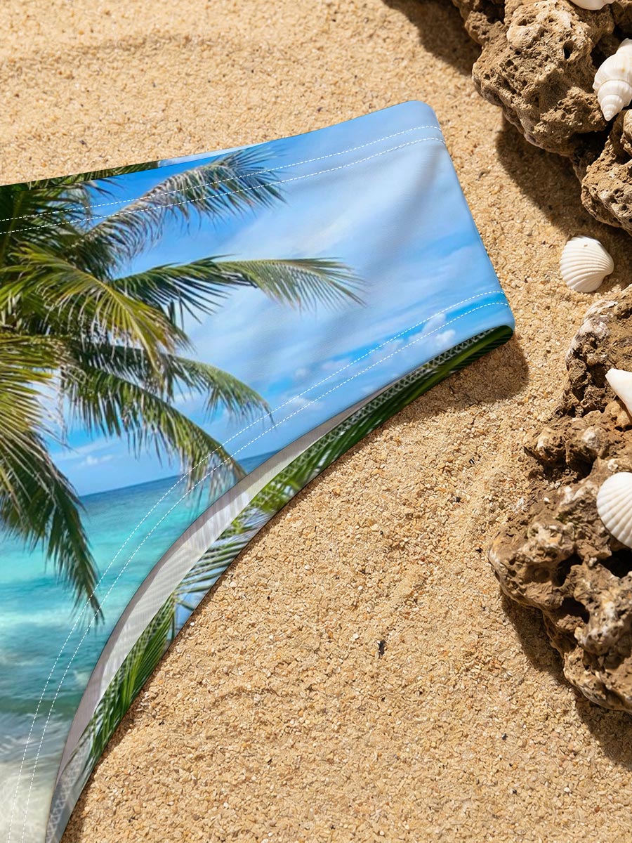 Tropical Beach with Palm Trees and Crystal Clear Water -  Men's swim trunks