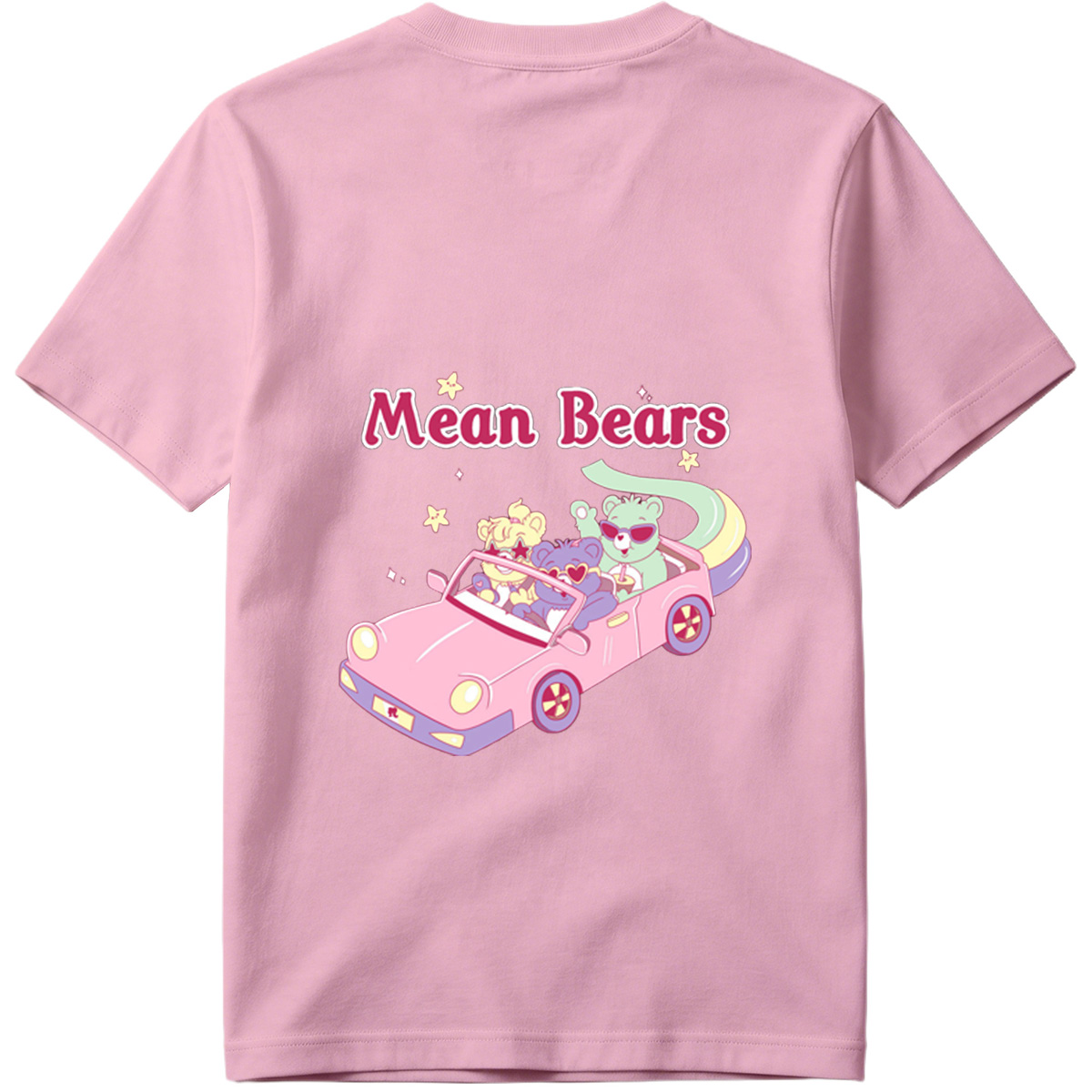 Mean Bears in a Pink Car with Three Cute Characters - Tee