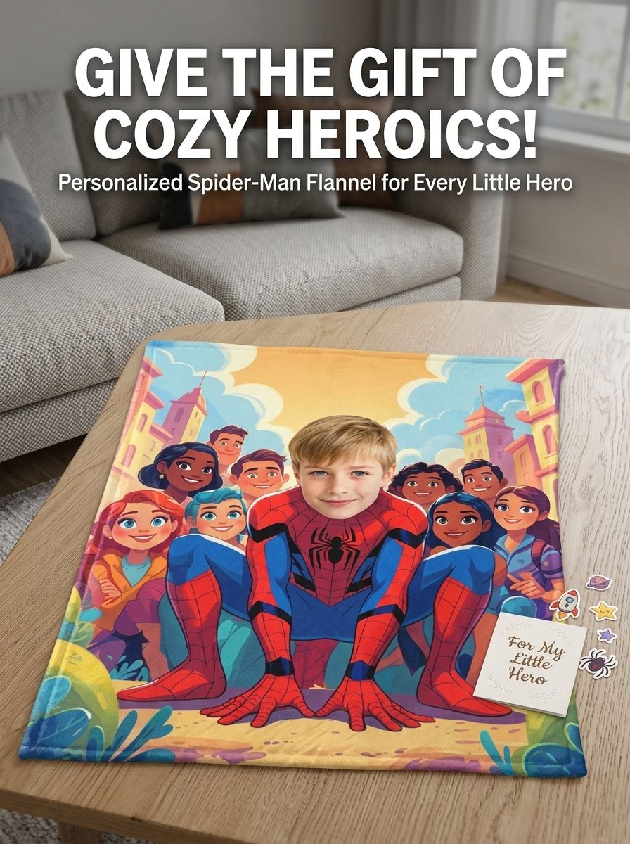 Custom Photo Superhero Flannel Fleece Blanket Personalized Face Portrait Throw for Kids Bed Couch Travel Gift