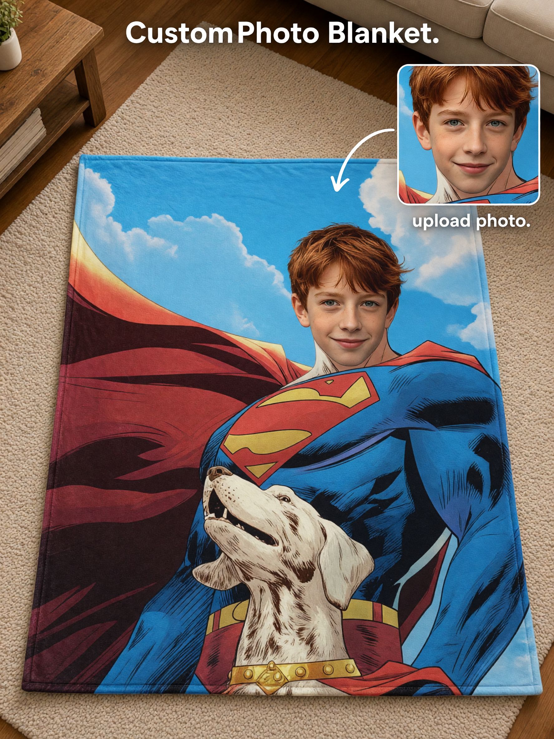 Custom Superhero Face Photo Blanket Soft Flannel Fleece Throw Lightweight Warm Bed Sofa Quilt Ideal Personalized Gift