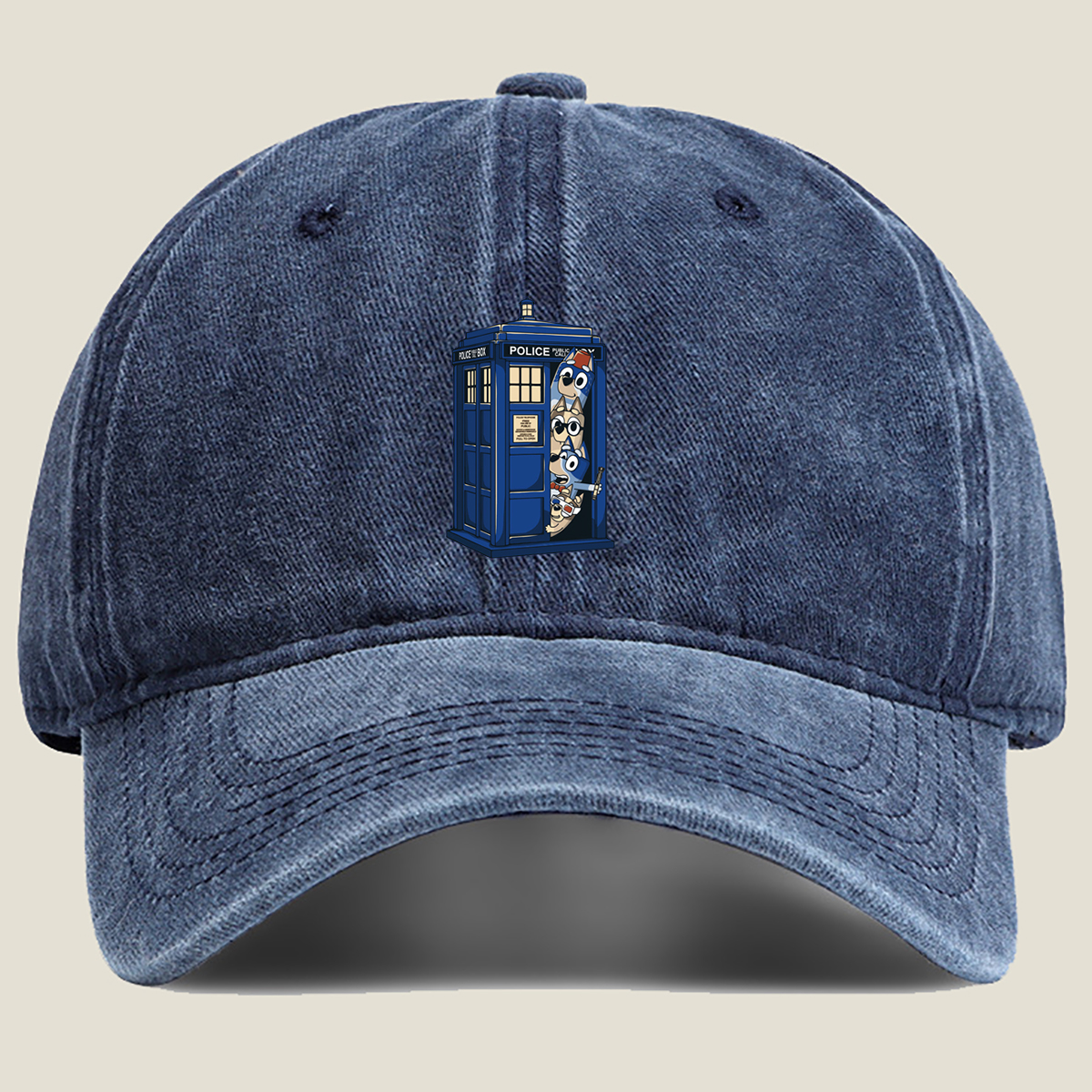 Bluey and Family in the TARDIS - Washed Denim - Baseball Cap