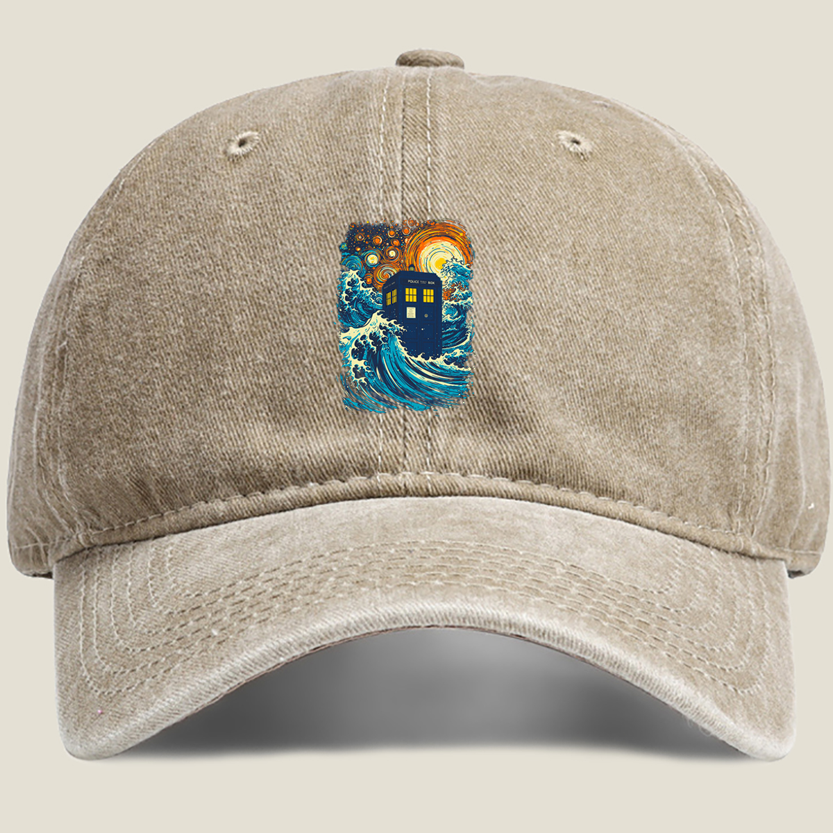 TARDIS in Stormy Seas - Washed Denim - Baseball Cap