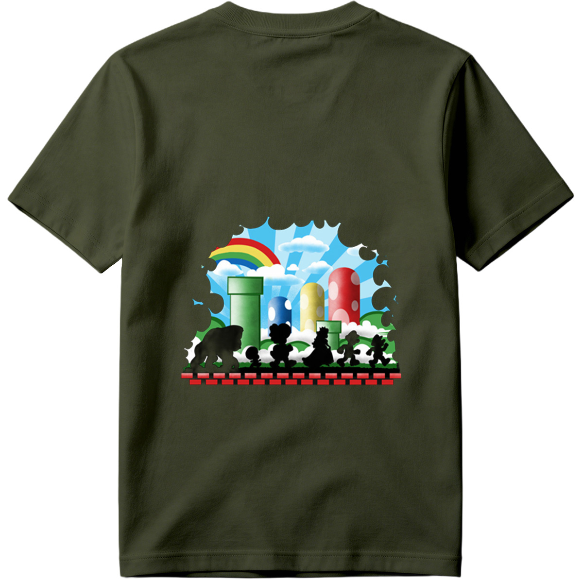 Super Mario Silhouettes: Koopa, Toad, Princess, Mario, and Luigi - Tee