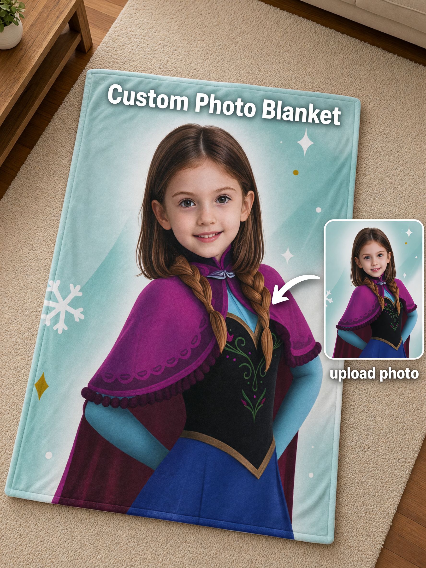 Custom Face Photo Blanket Personalized Princess Flannel Fleece Throw Soft Warm Bed Couch Wrap Ideal Keepsake Gift