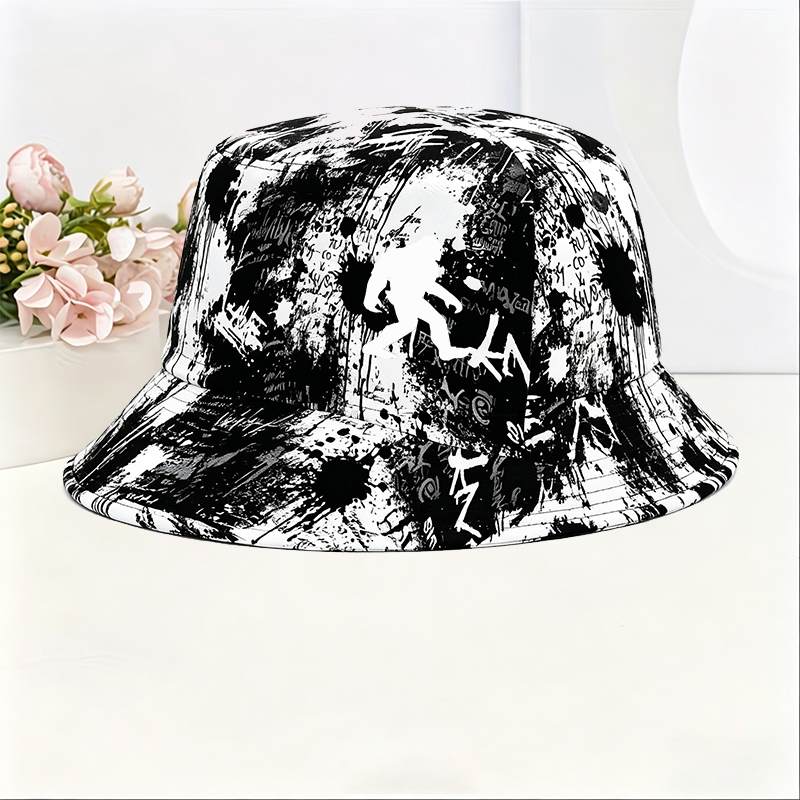 Unisex Classic Graffiti Bucket Hat with Bigfoot Silhouette Print - Casual Outdoor Sun Protection Hat for Hiking, Camping, and Daily Wear - Perfect for Adventure Lovers and Nature Enthusiasts