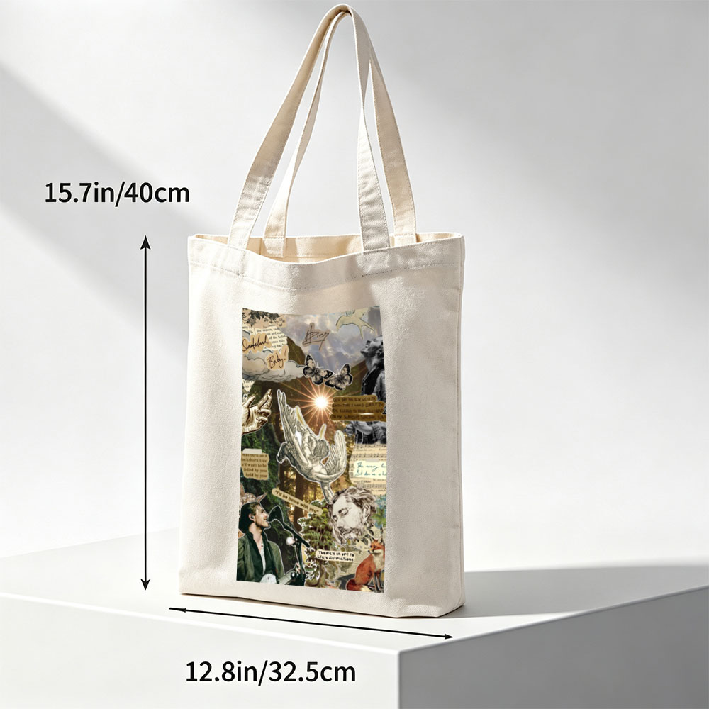 Ed Sheeran Concert Scene with Nature and Lyrics Collage Art - Canvas tote bags