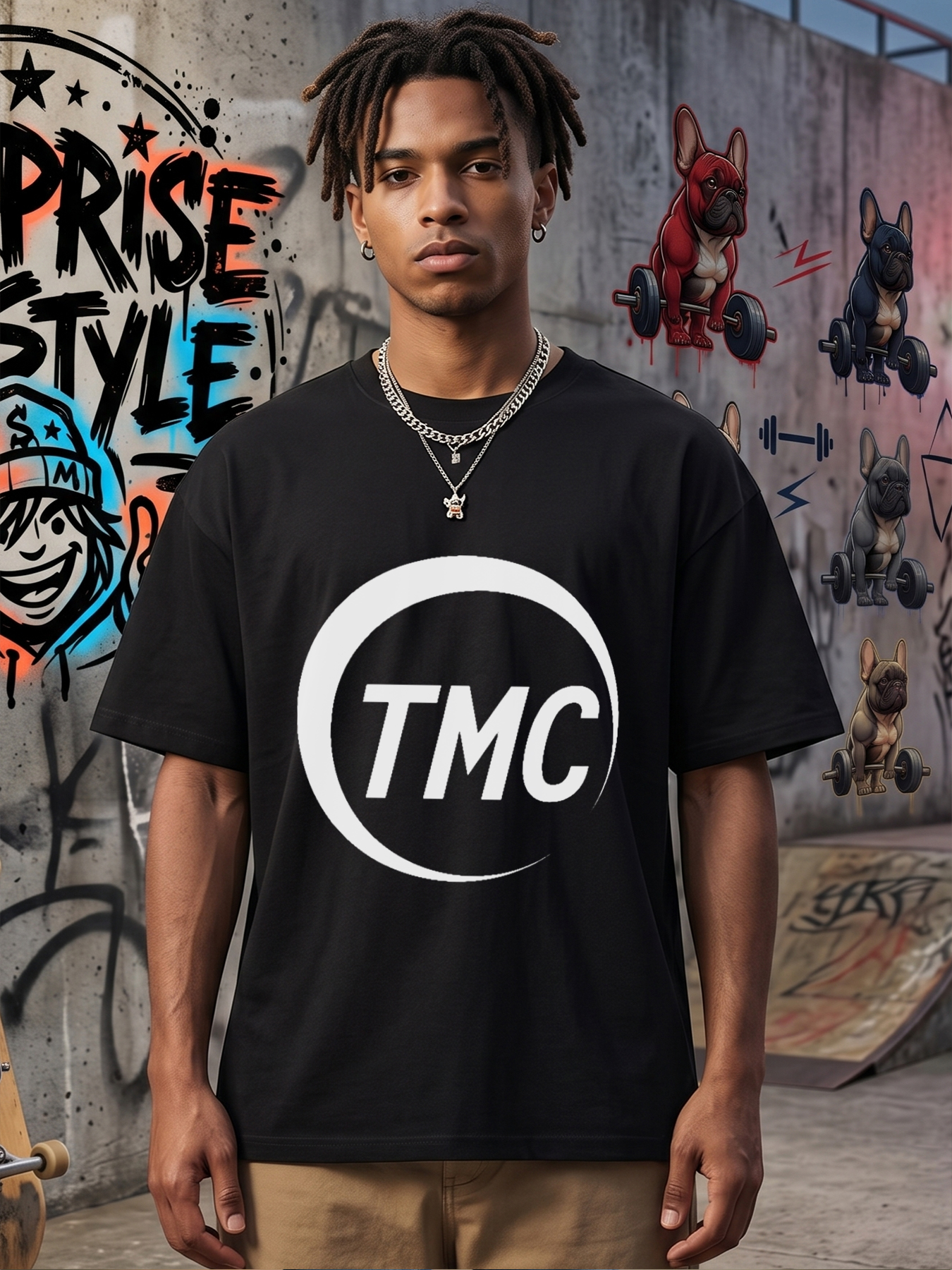 Men's Printed T-Shirt with TMC Logo Design Casual Round Neck Summer Lightweight Breathable Short Sleeve T-Shirt for Daily Wear, Outdoor Activities, and Urban Lifestyle - Ideal for Young Adults and Trend-Focused Men