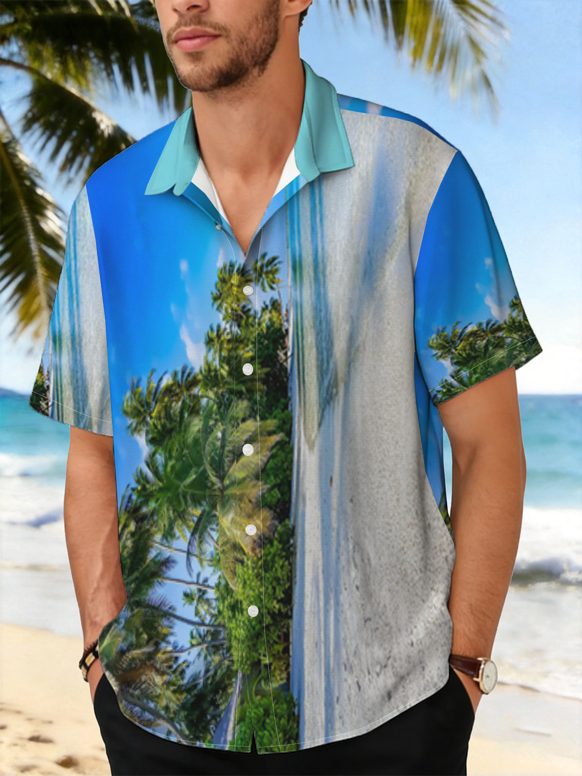 Tropical Beach with Palm Trees and Crystal Clear Water -  Shirt