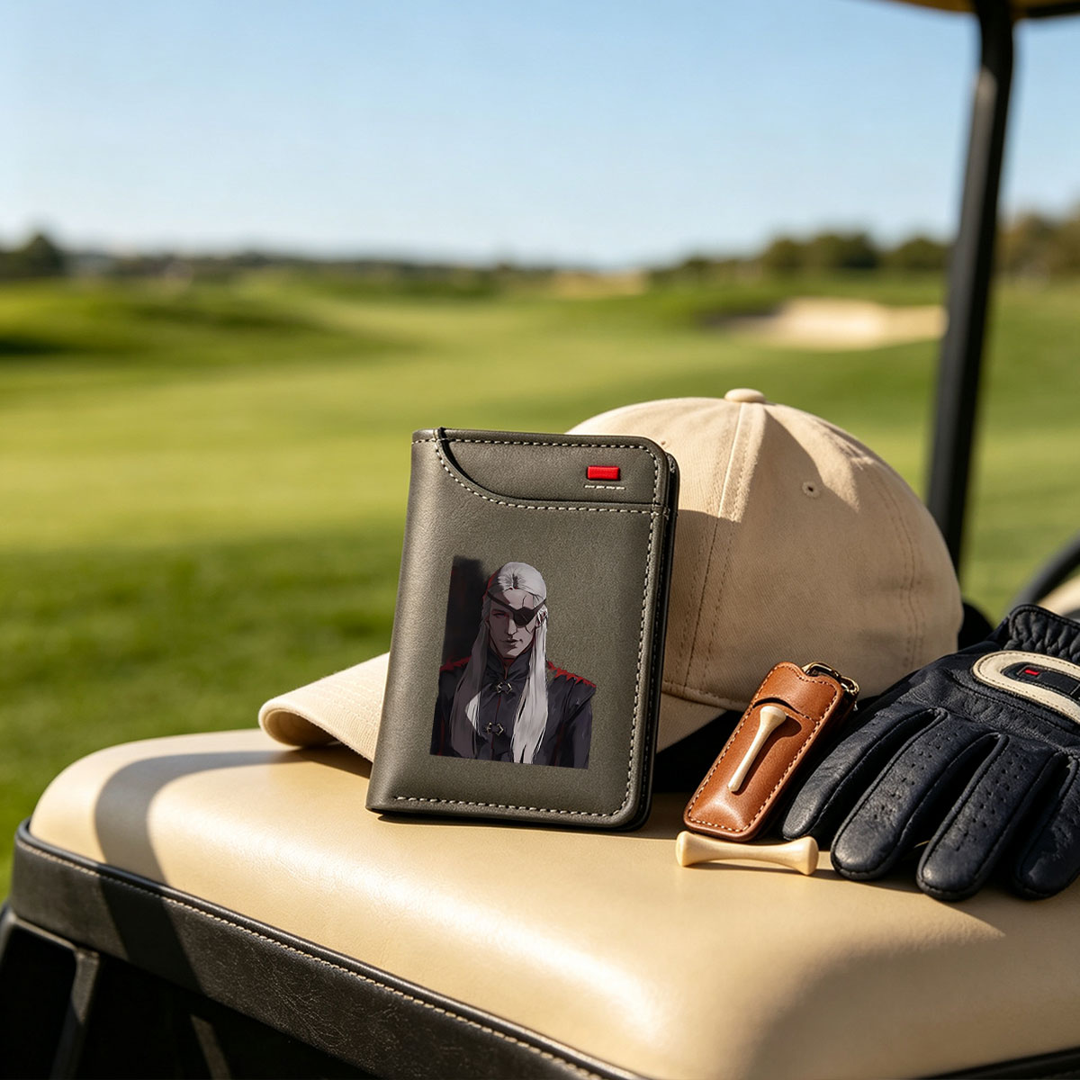 Elderly Warrior with White Hair and Eye Patch in Dark Armor - Vertical Style Wallet