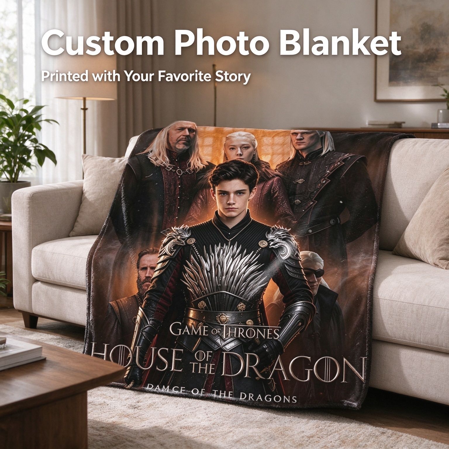 Custom Photo Face Flannel Blanket Personalized Fantasy Character Ultra Soft Warm Fleece Throw Blanket Cozy Keepsake Gift