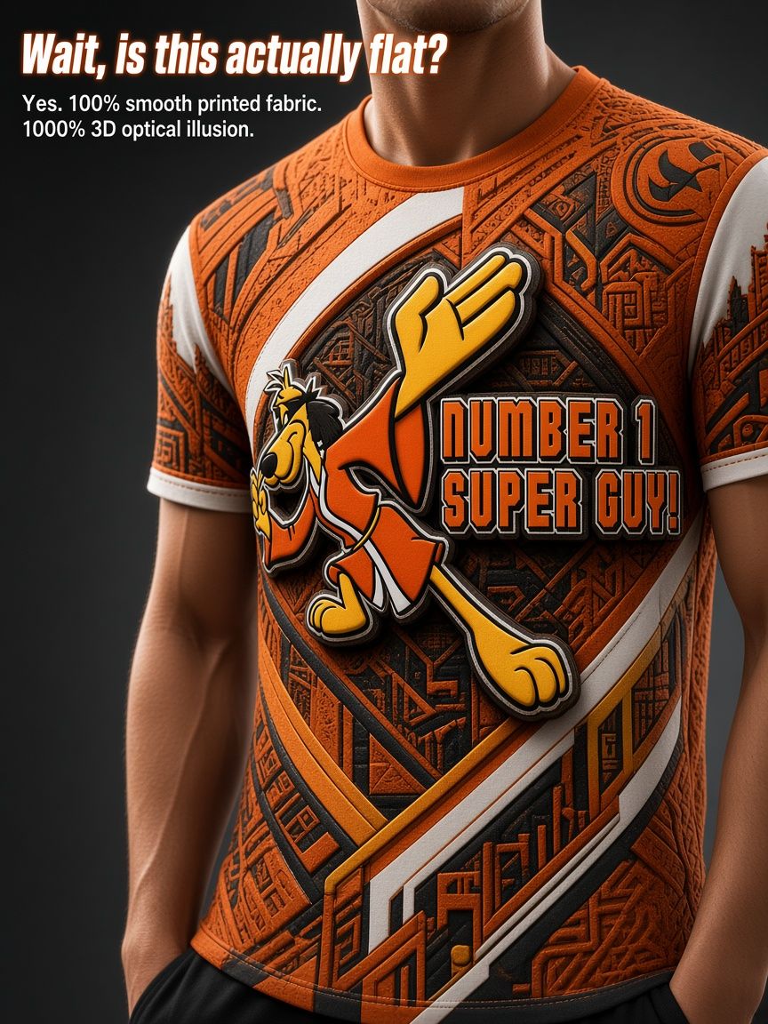 Kung Fu Dog Super Guy 3D Optical Illusion Graphic Tee Breathable Athletic Mesh Shirt Casual and Sports Wear