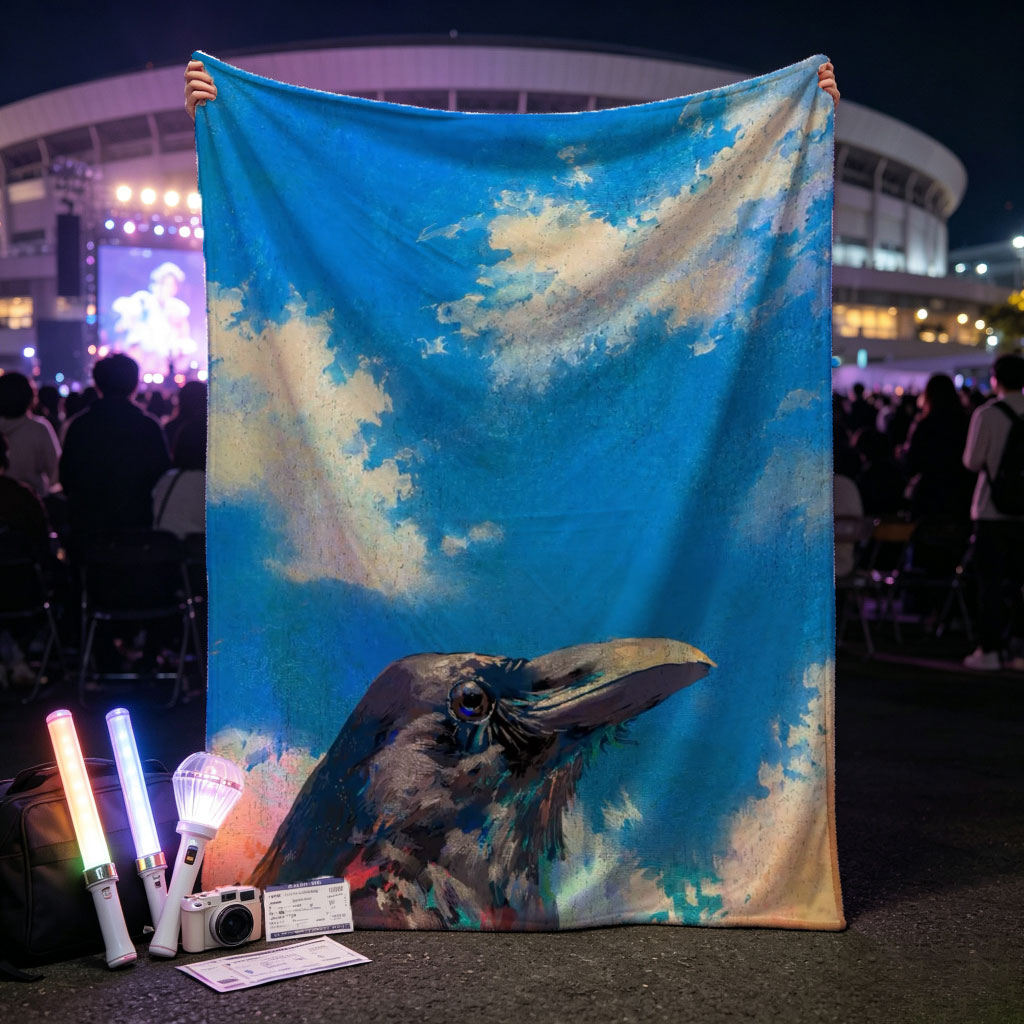 Crow Against Vibrant Sky Painting - Blankets