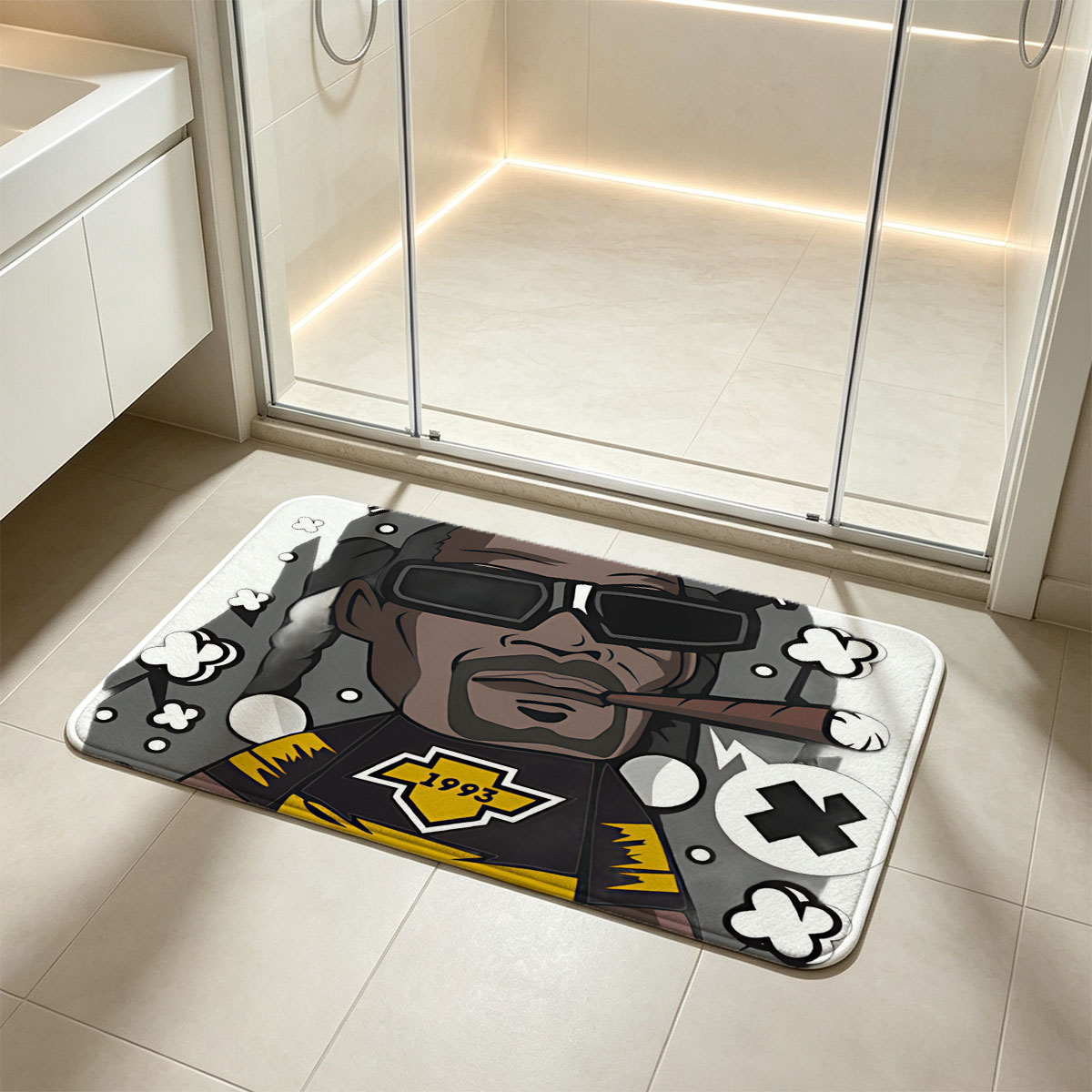 Snoop Dogg Cartoon Character with Cigar and 1993 Jersey - Flannel floor mat