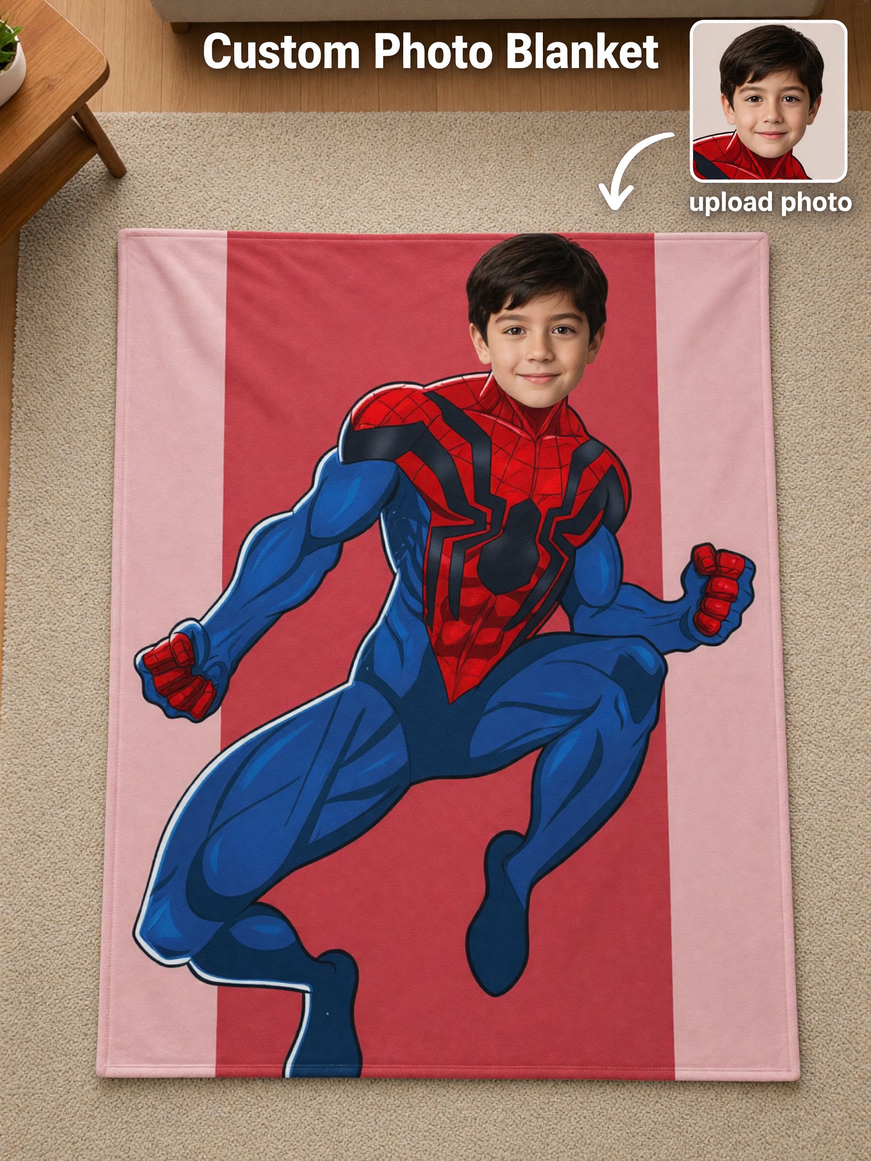 Personalized Photo Superhero Face Flannel Blanket Custom Fleece Throw for Kids and Adults Ideal Cozy Bedding Gift
