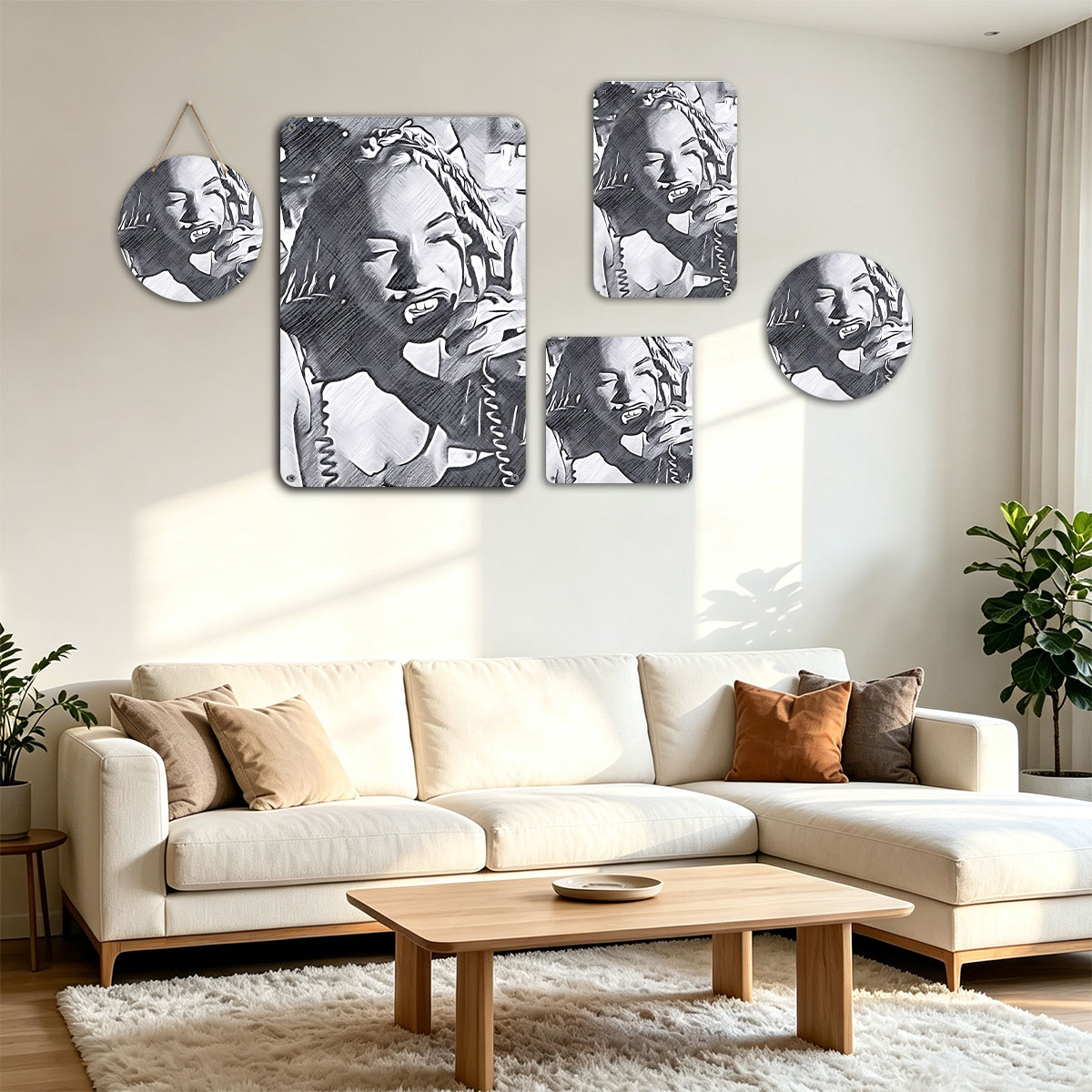 Woman Laughing with Braided Hair and Headphones - painting