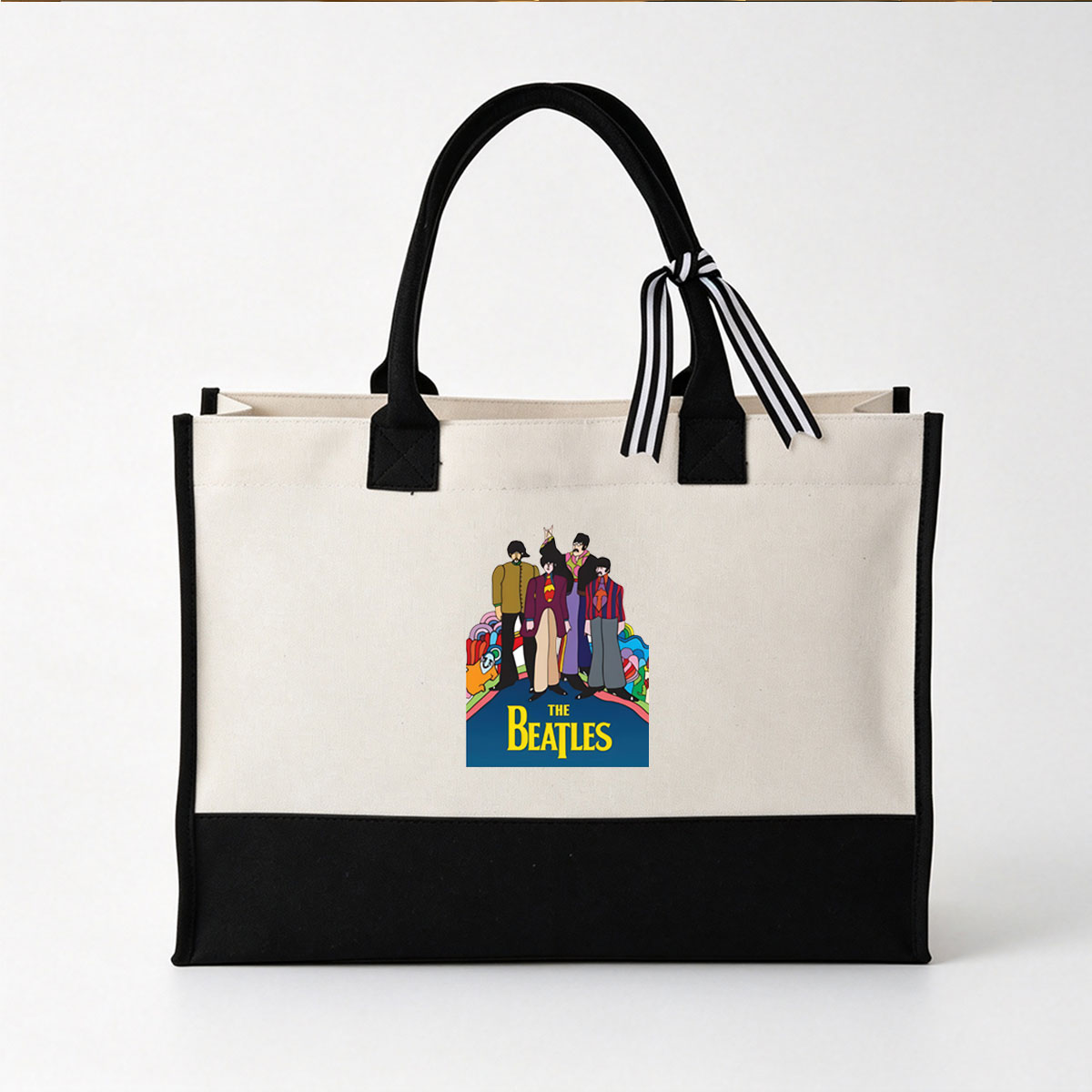 The Beatles Animated Characters Standing Together - Canvas patchwork gift tote bag