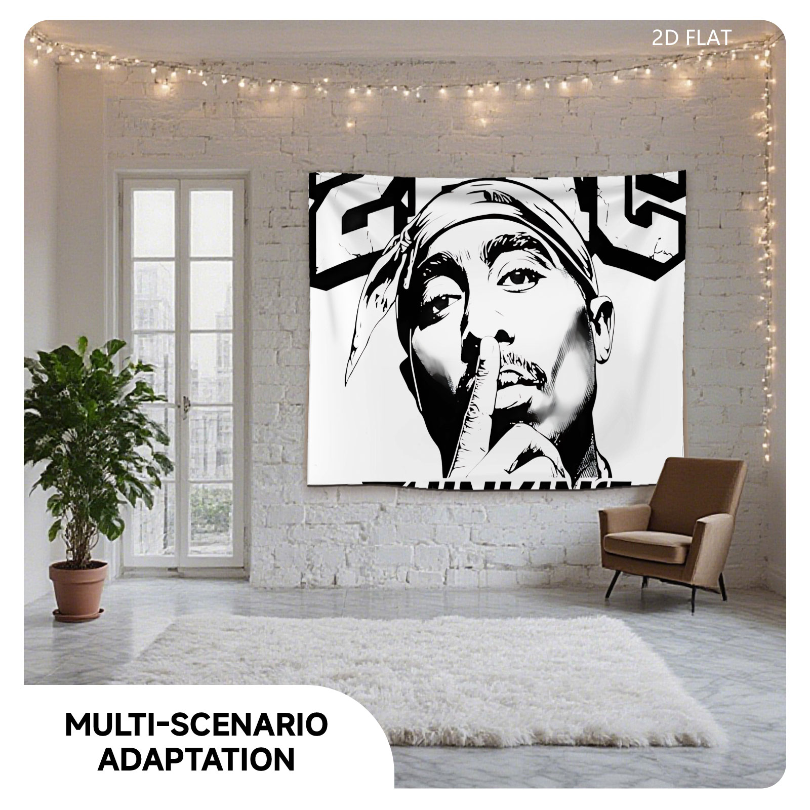 2Pac Thinking: Tupac Shakur Portrait - Tapestry