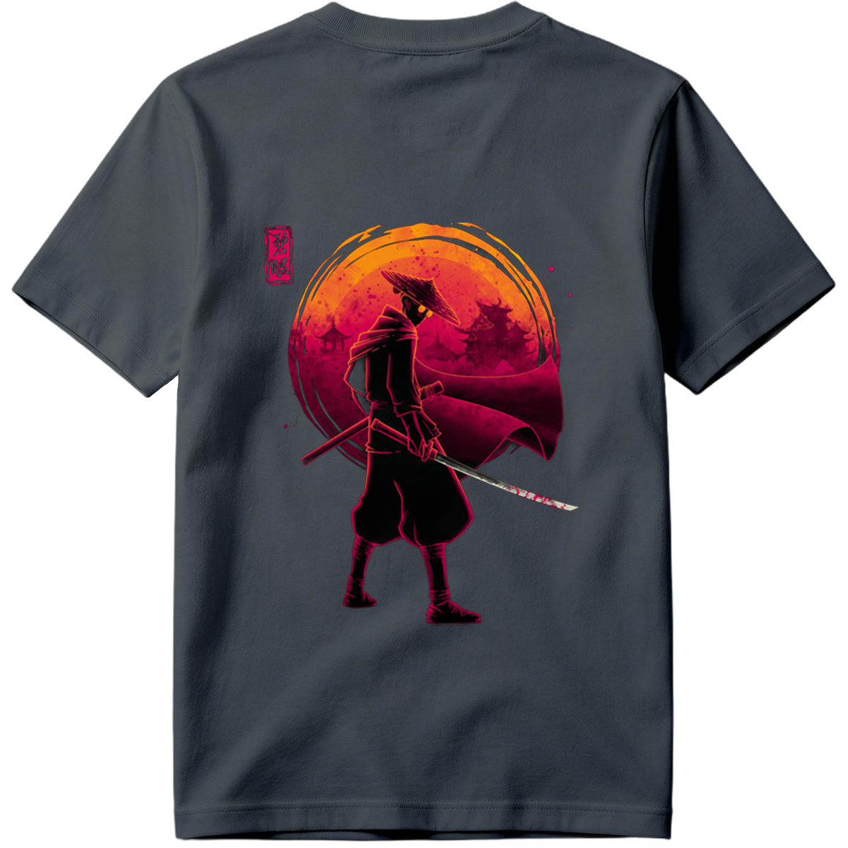 Samurai Warrior with Bloodied Sword Against Crimson Moon - Tee