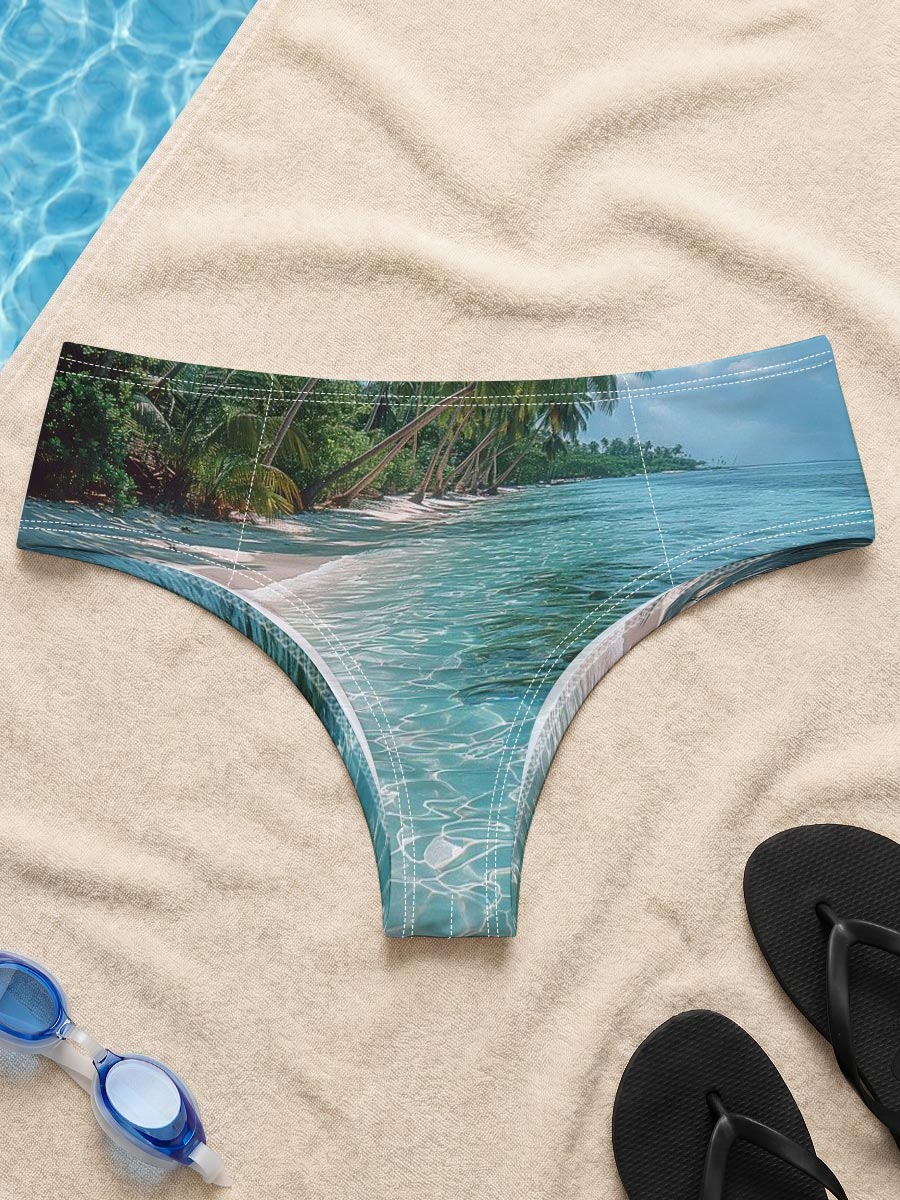 Tropical Beach with Crystal Clear Water and Palm Trees -  Men's swim trunks