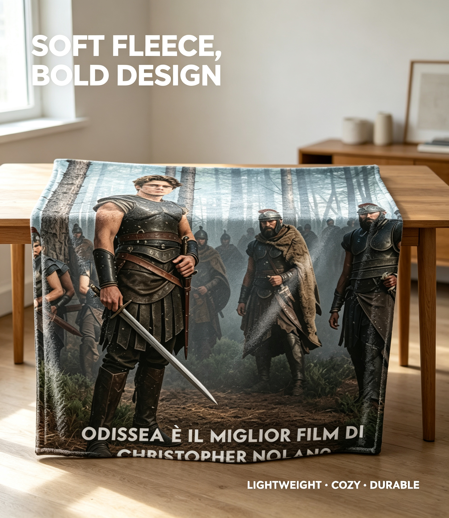 Custom Face Blanket Featuring Odysseus Warrior Design Flannel Blanket for Cozy Nights and Movie Fans Perfect Gift or Giveaway Item
