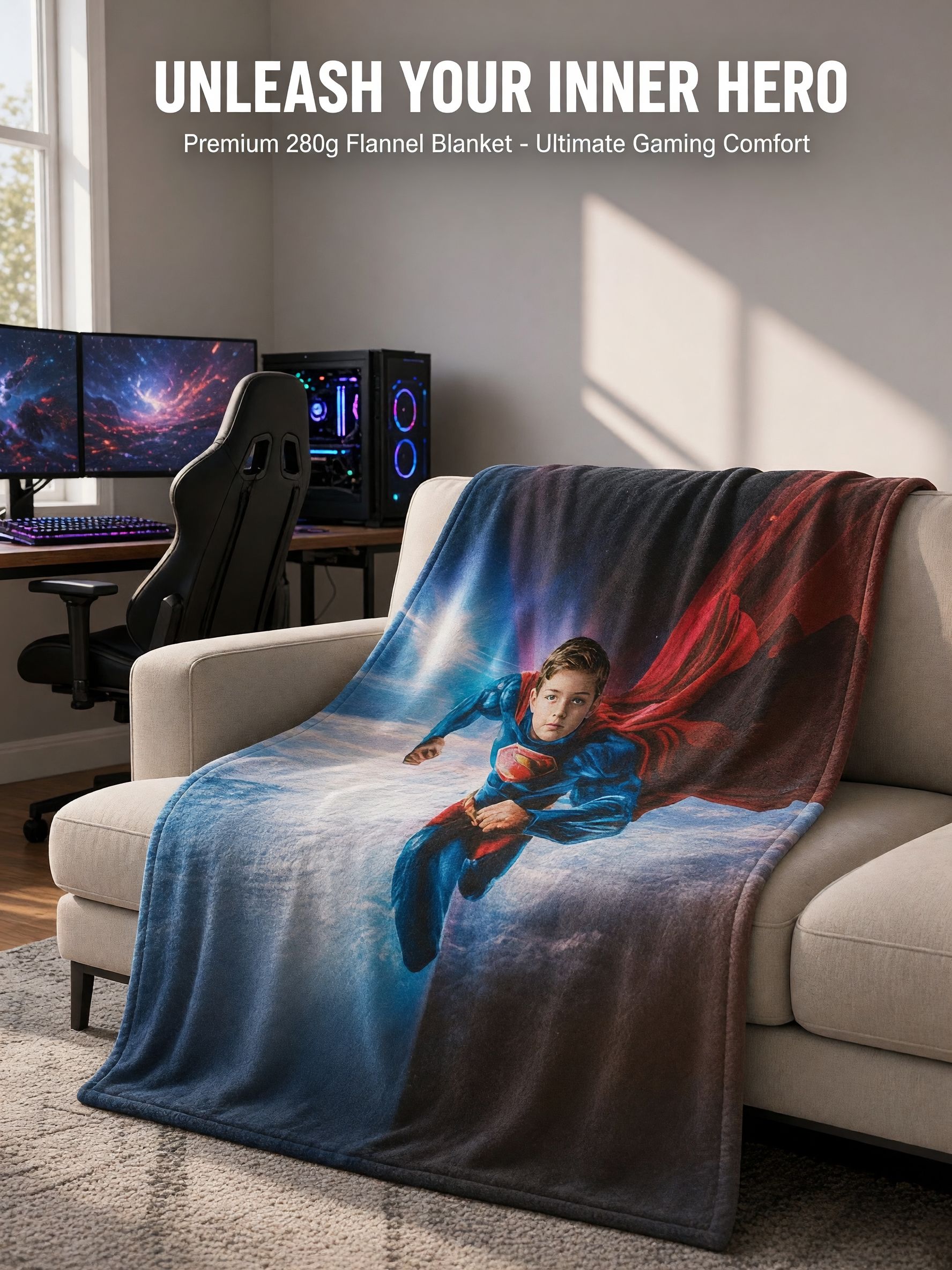 Custom Photo Superhero Blanket Ultra Soft Flannel Throw Personalized Hero Portrait Fleece Blanket Gift for Kids