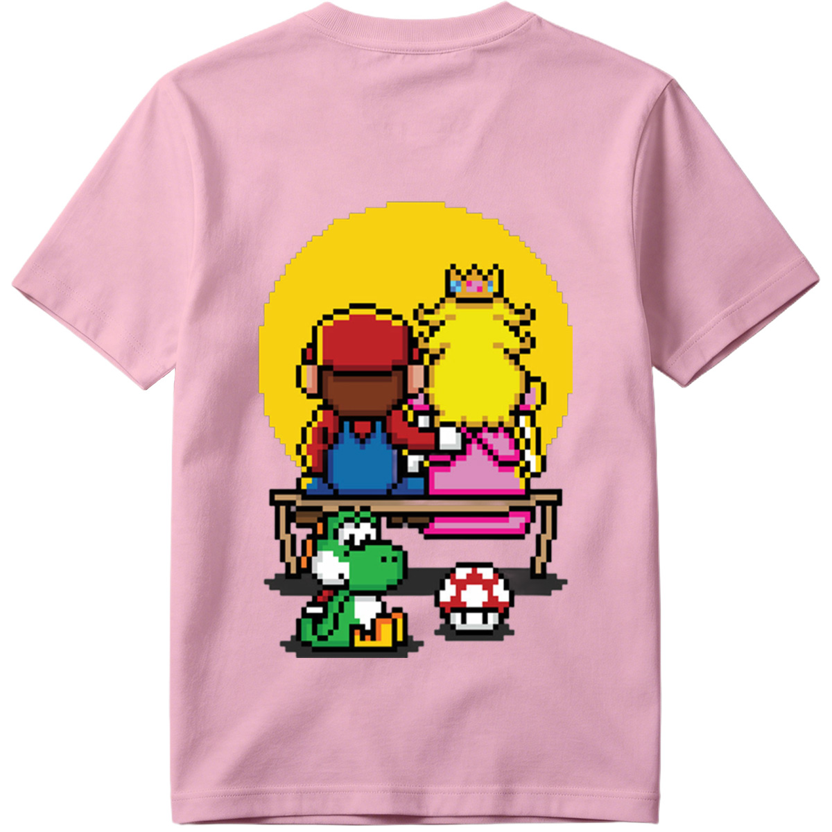 Mario and Peach Pixel Art with Yoshi and Mushroom - Tee