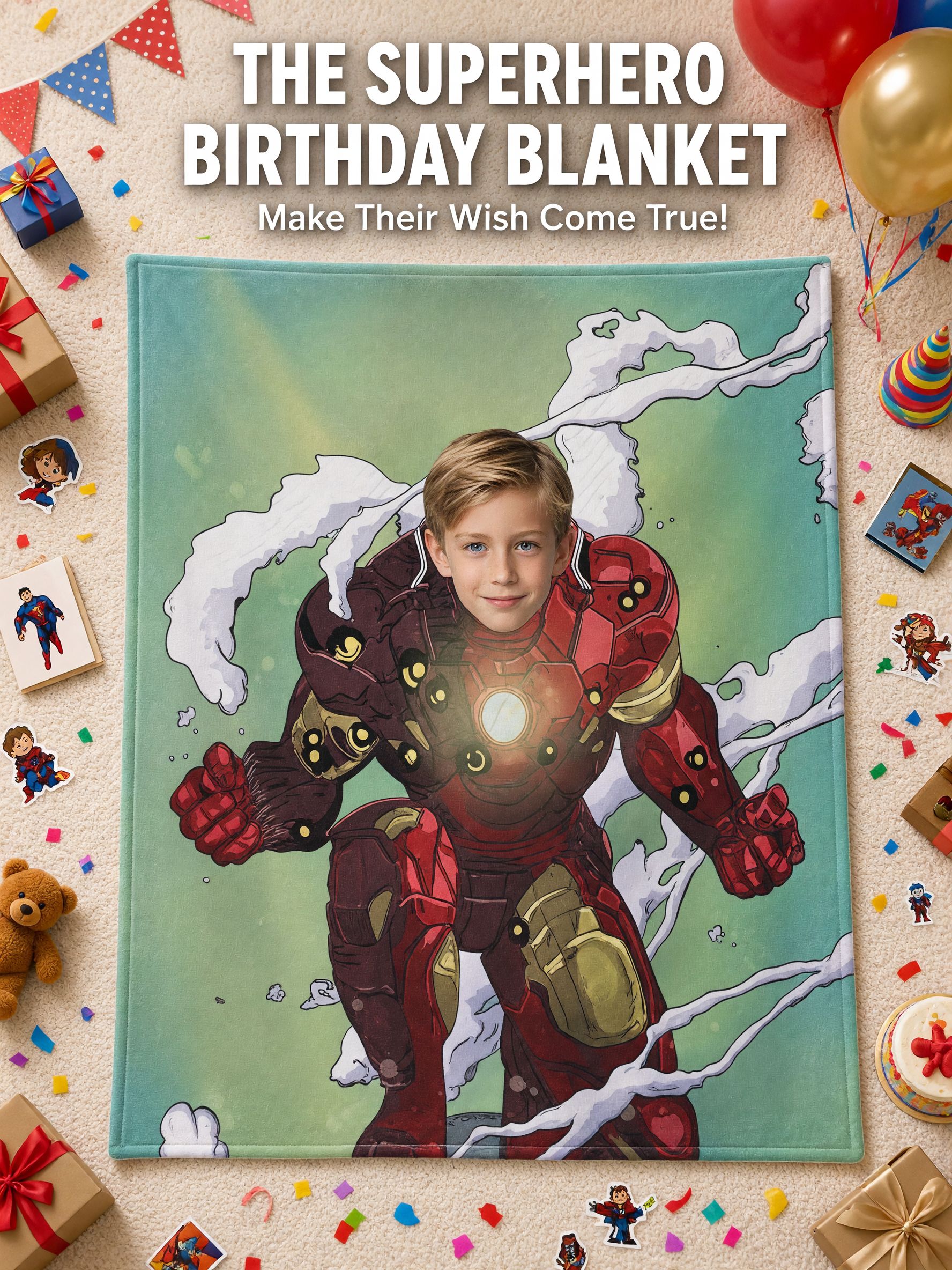 Personalized Photo Superhero Flannel Fleece Blanket Custom Face Soft Throw for Kids and Adults Unique Keepsake Gift