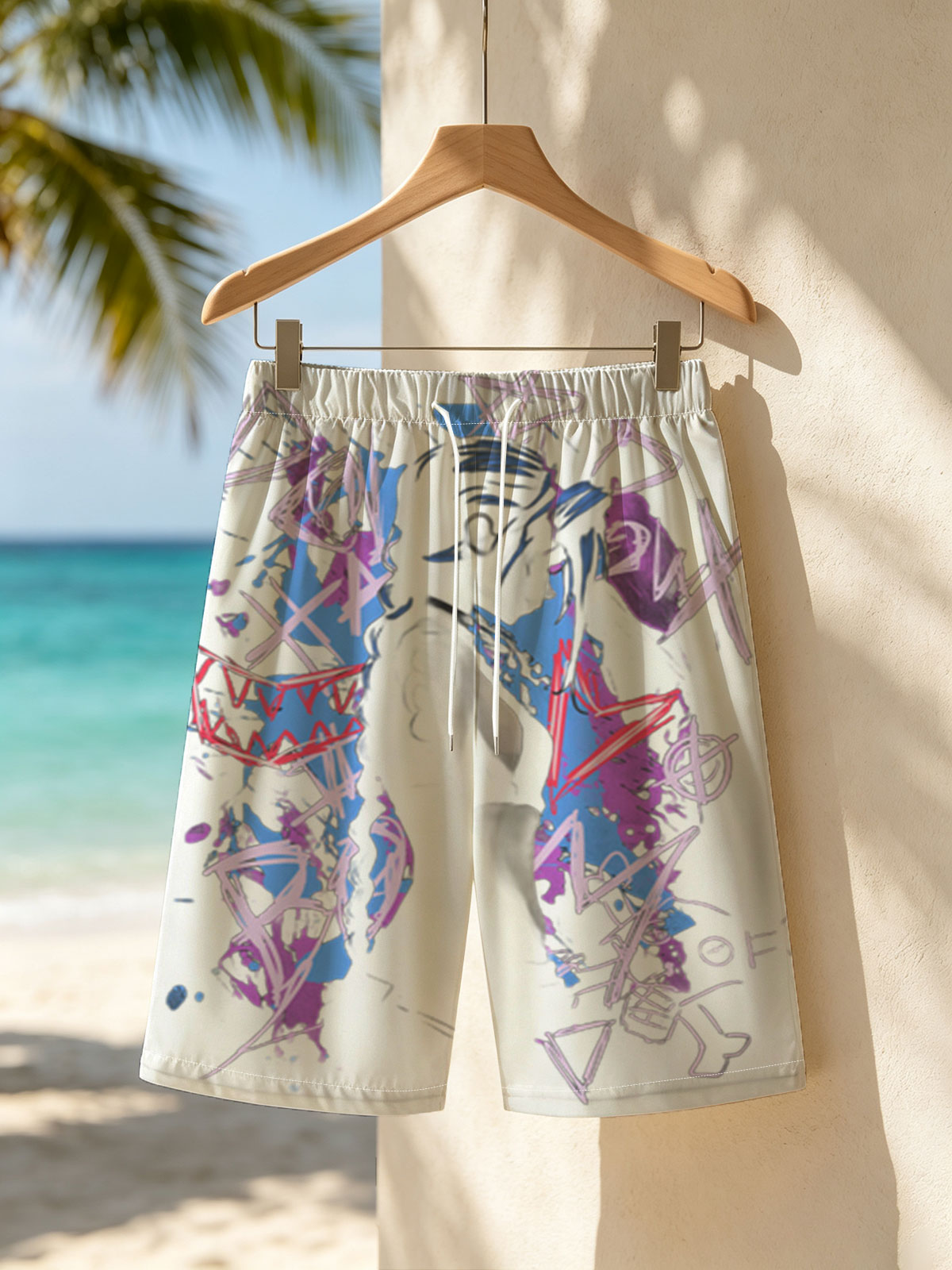 Silhouetted Figure with Abstract Graffiti Background -  Beach shorts