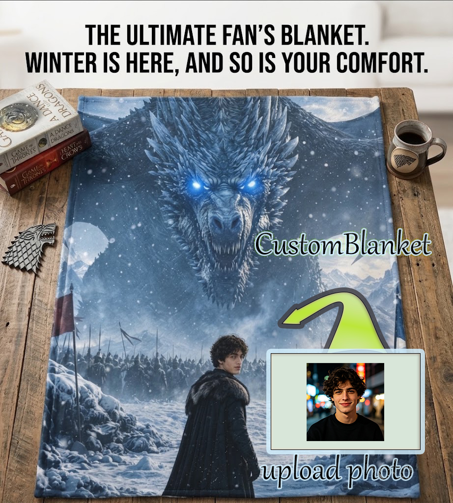 Custom Face Blanket Game of Thrones Dragon and Jon Snow Flannel Blanket Cozy Winter Bedroom Decor Gift for Fans