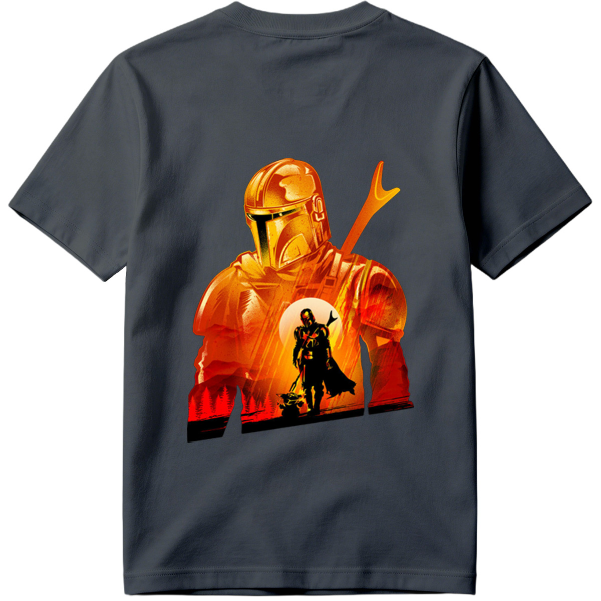 The Mandalorian and the Child in a Fiery Encounter - Tee