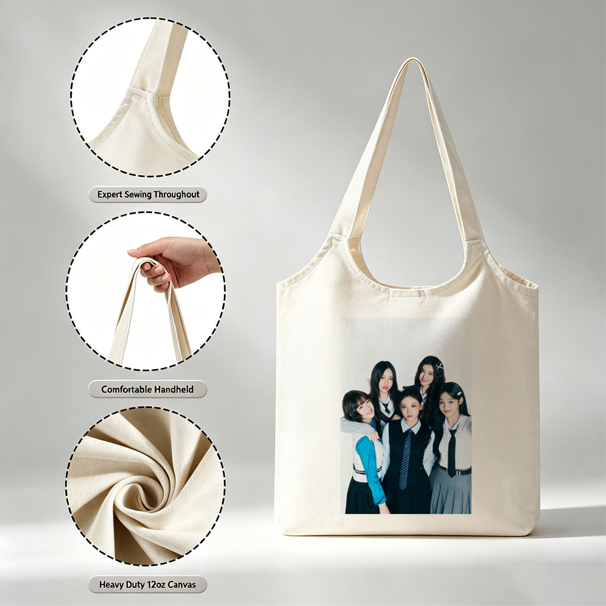 NewJeans School Uniform Concept Photo with Five Members in Coordinated Outfits - Canvas shoulder bags/