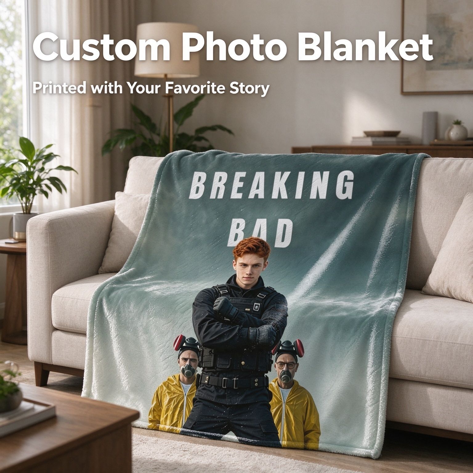 Custom Photo Face Flannel Blanket Personalized Portrait Graphic Print Cozy Warm Anti Pilling Throw Blanket for Bed