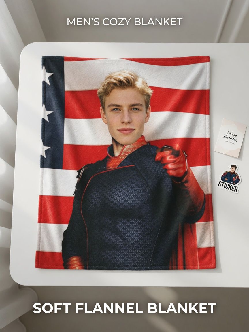 Custom Photo Blanket Personalized Superhero Face Art Throw, Ultra Soft Flannel Fleece Bed Couch Cozy Personalized Gift