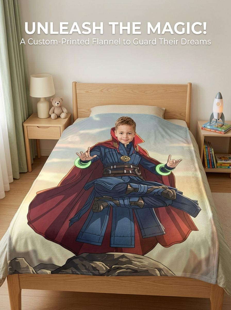 Personalized Superhero Photo Custom Flannel Blanket Ultra Soft Anti-Pilling Cozy Throw for Bed Couch and Travel
