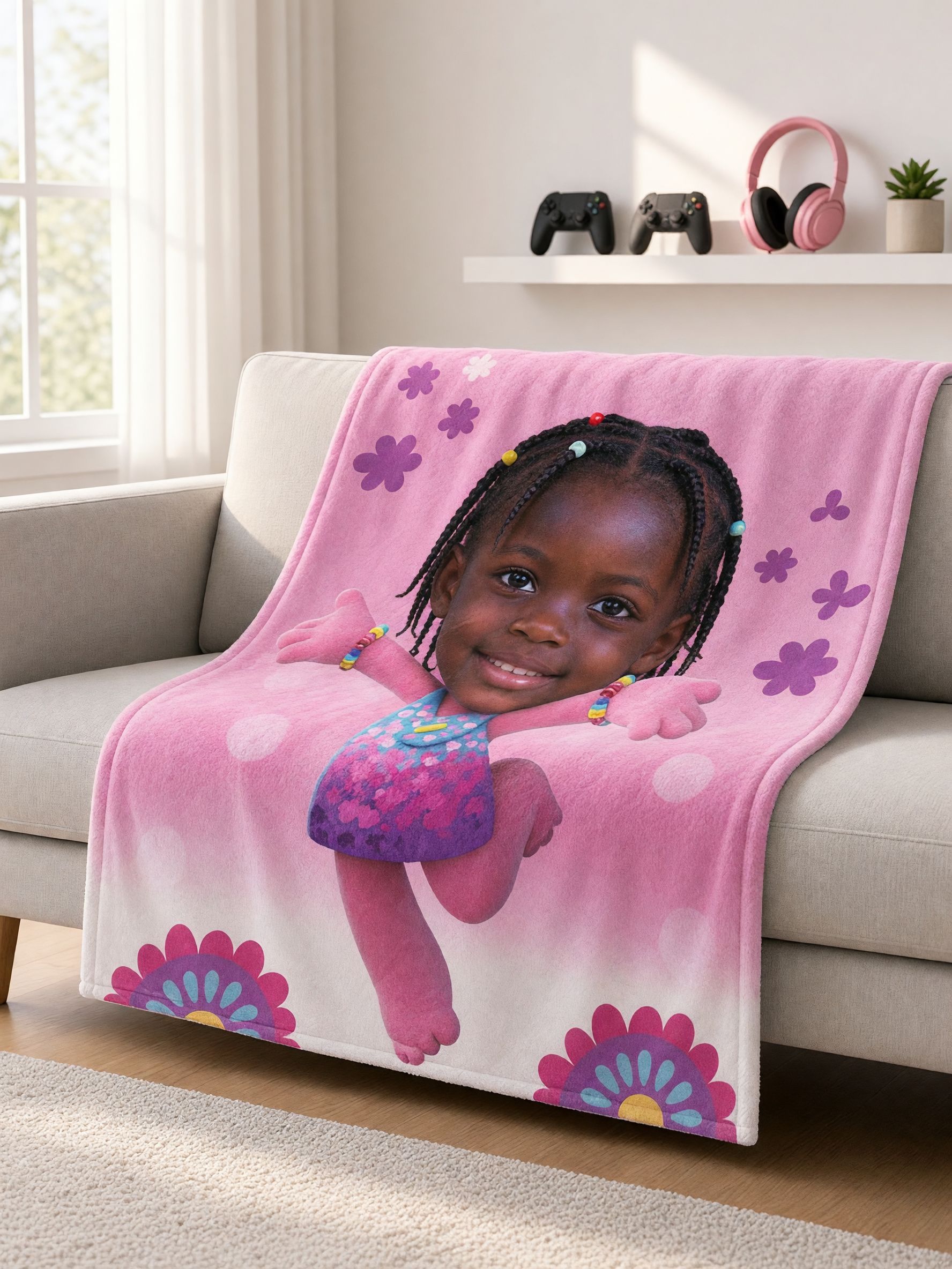 Custom Face Photo Flannel Throw Blanket Personalized Picture Fleece Bed Throw for Kids Cozy Warm Keepsake Gift