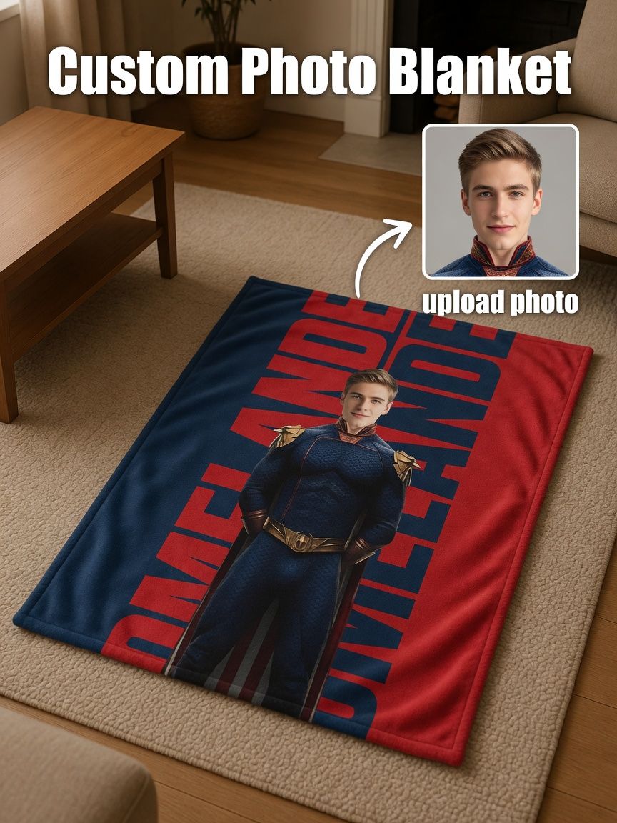 Custom Photo Face Flannel Blanket Personalized Superhero Design Lightweight Warm Plush Throw for Bed Couch and Gifts