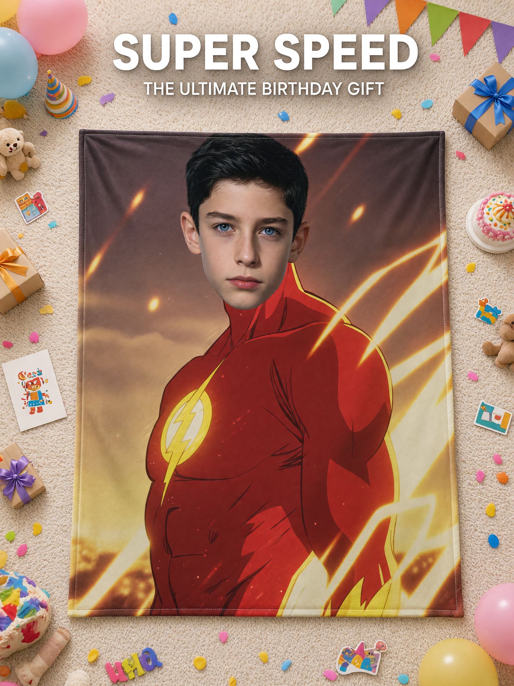 Custom Superhero Face Photo Blanket, Personalized Flannel Fleece Throw, Ultra Soft Cozy Bedding Gift for All Ages