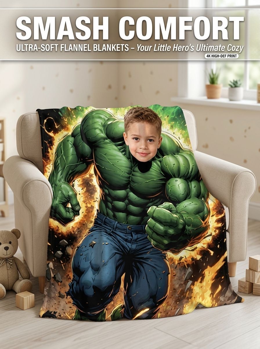 Custom Superhero Face Photo Flannel Blanket, Personalized Soft Fleece Throw for Kids and Adults, Unique Keepsake Gift