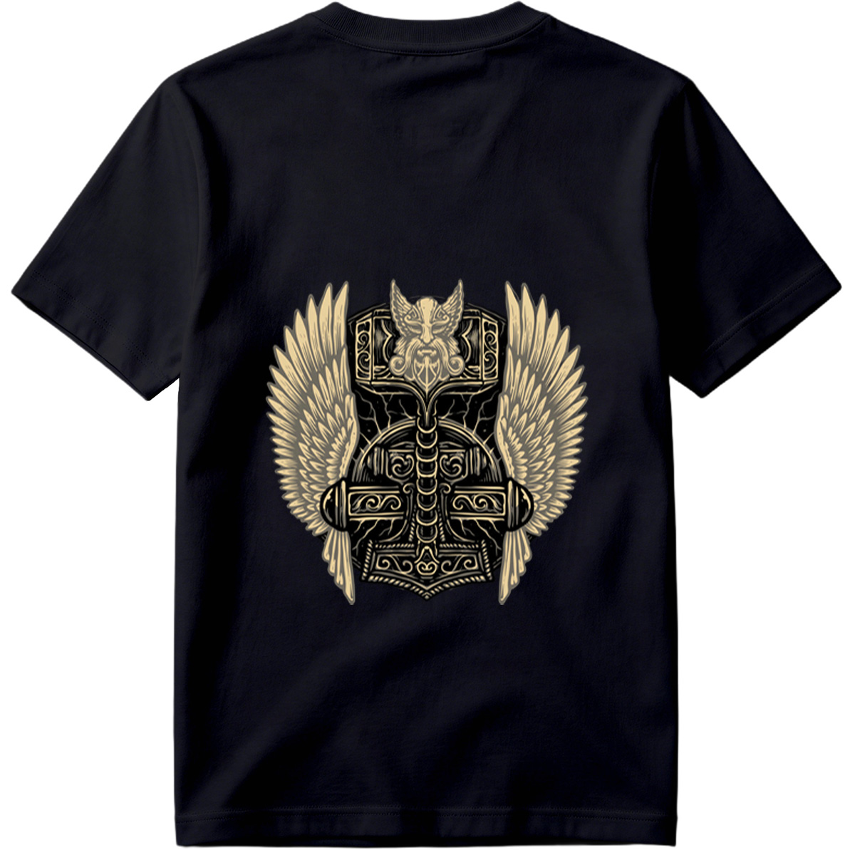 Thor's Hammer with Winged Viking Warrior Design - Tee