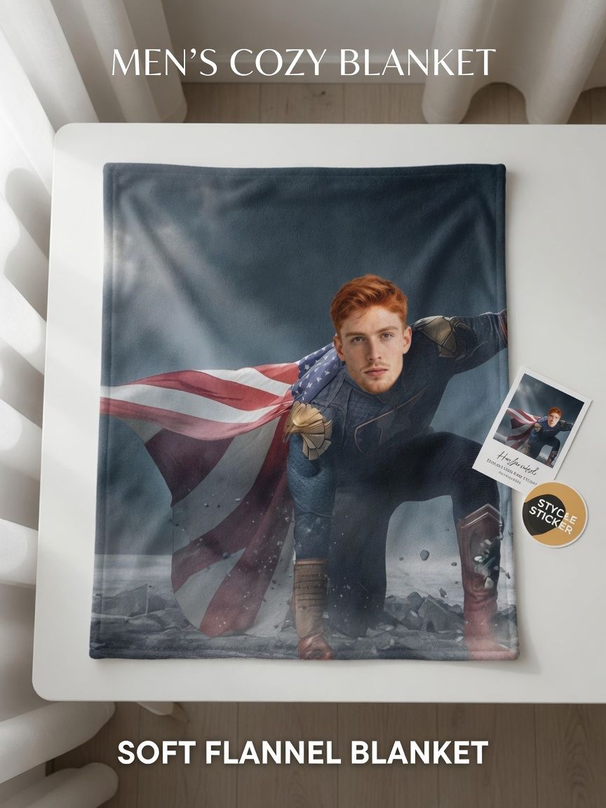 Custom Face Superhero Flannel Blanket Personalized Photo Fleece Throw Soft Cozy Bed Sofa Blanket Fun Keepsake Gift