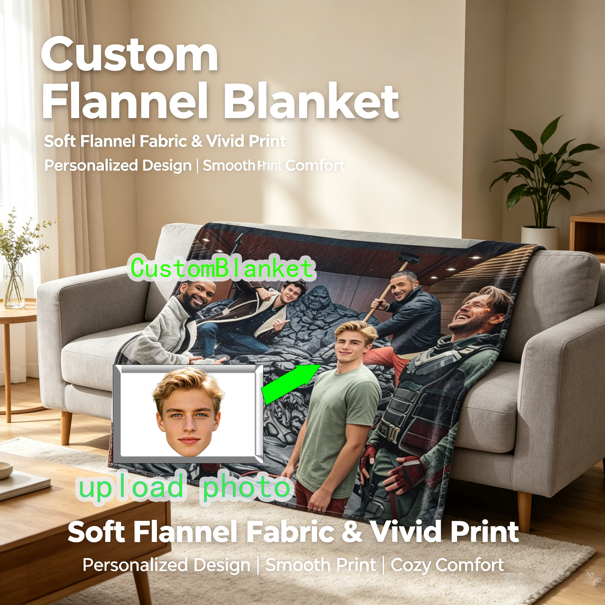 Custom Face Blanket Marvel Avengers Movie Characters Flannel Blanket Cozy Living Room Gift for Fans and Collectors