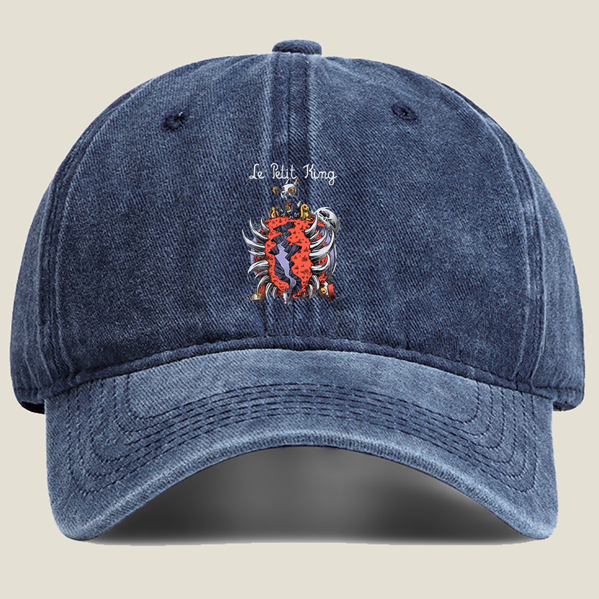 Le Petit King: The Skeletal Cat King and His Kingdom - Washed Denim - Baseball Cap