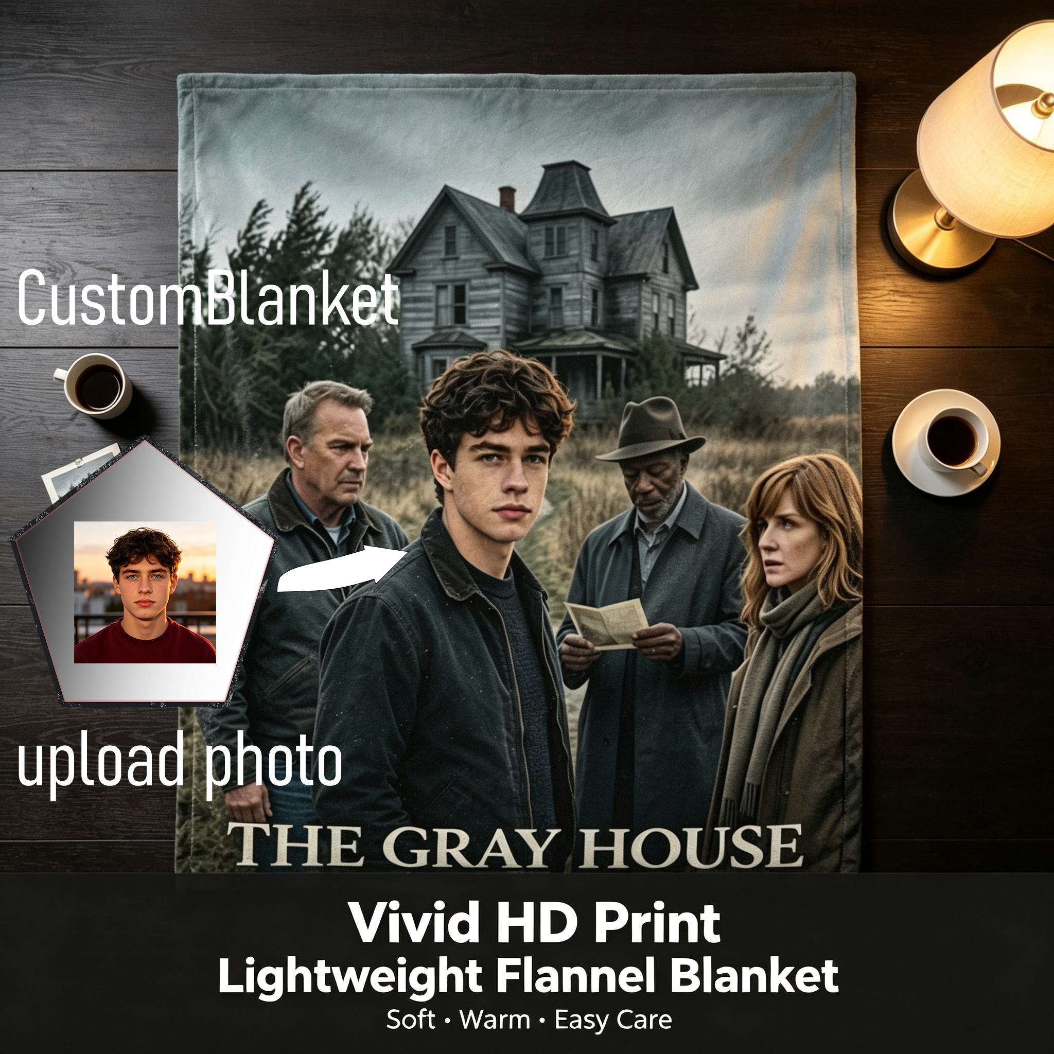 Custom Face Blanket The Gray House Movie Character Flannel Blanket for Cozy Home Use, Perfect Gift or Giveaway Item