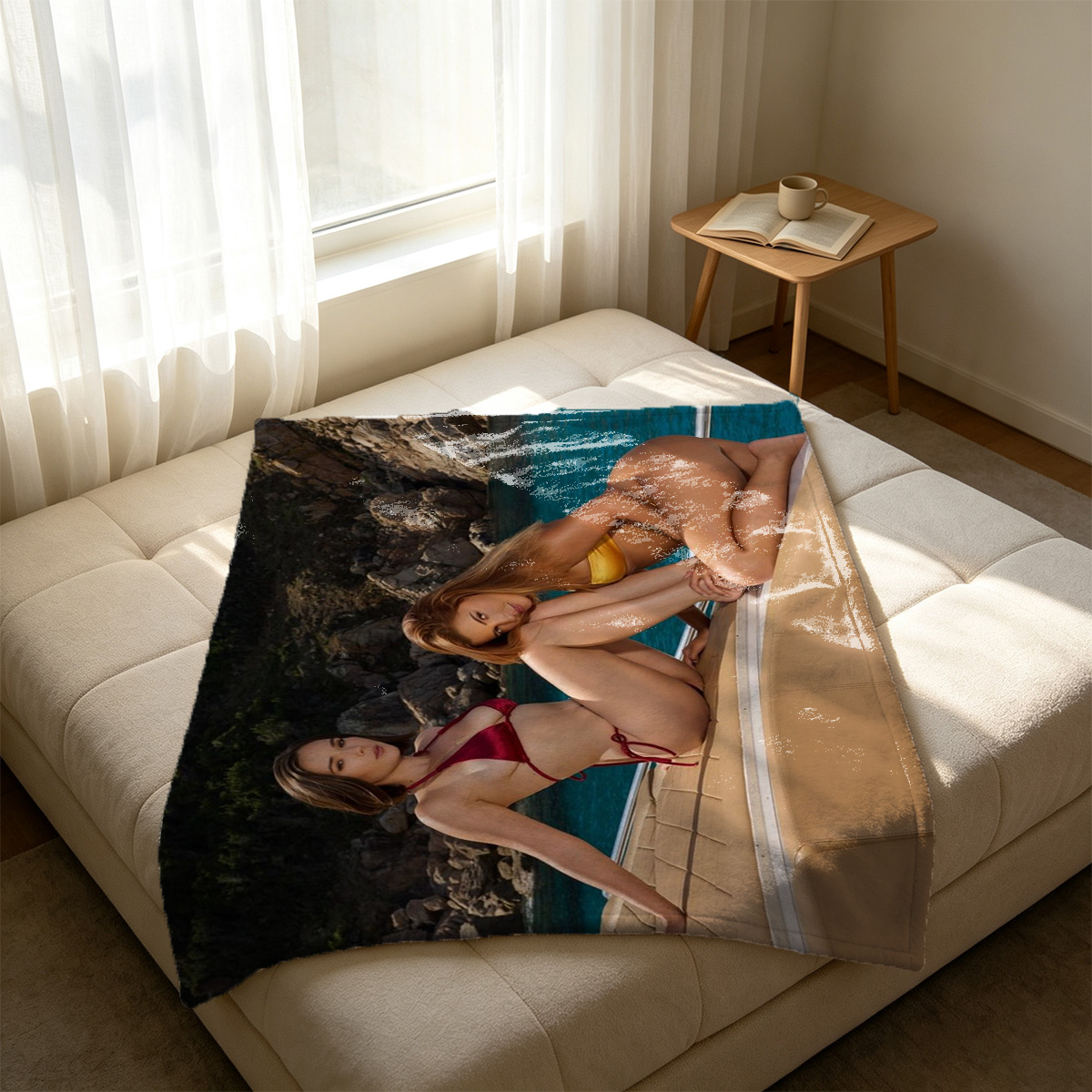 Nude Scarlett Johansson Lounging on a White Chair - Blanket
